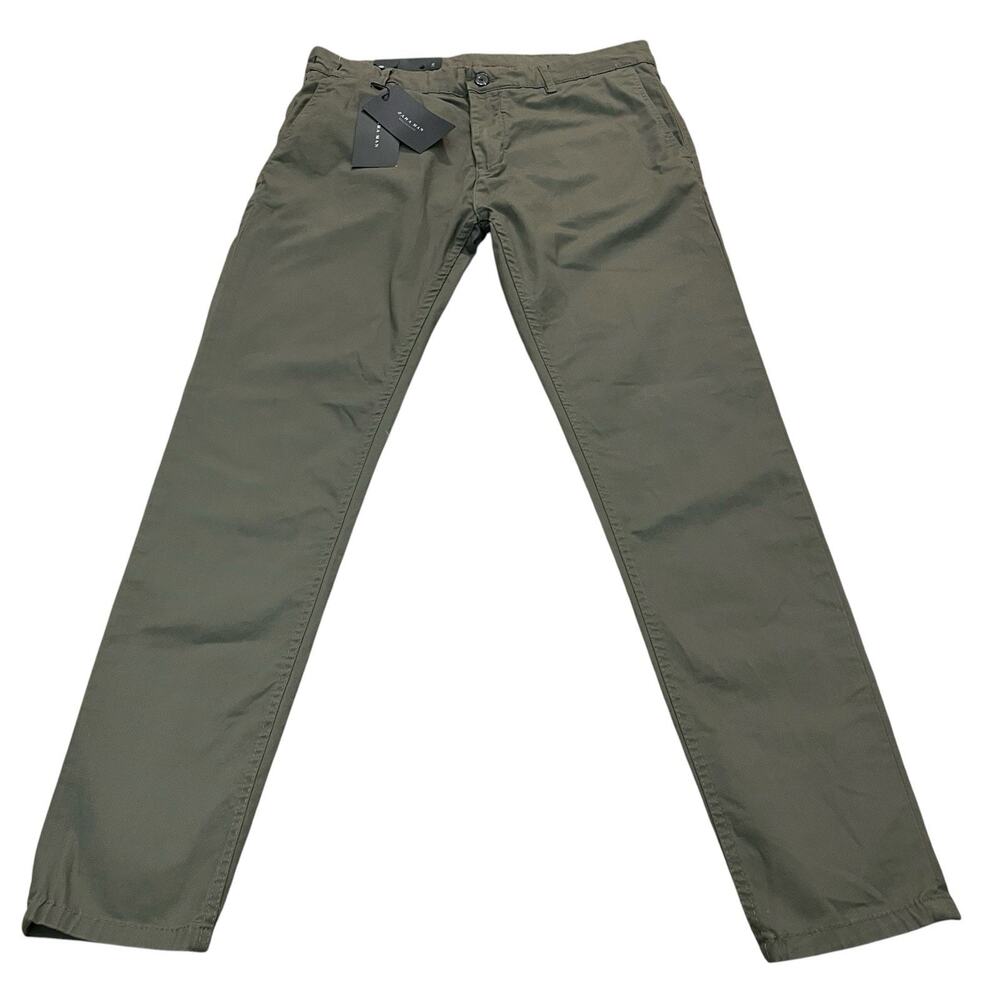 Zara Man Skinny Chinos Size 34 Green Flat Front Preppy Business Casual Academia